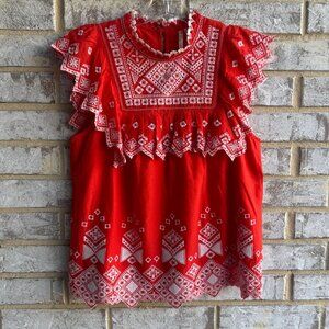 Feather Bone by Anthropologie Embroidered Sleeveless Boho Blouse Women's Size 4